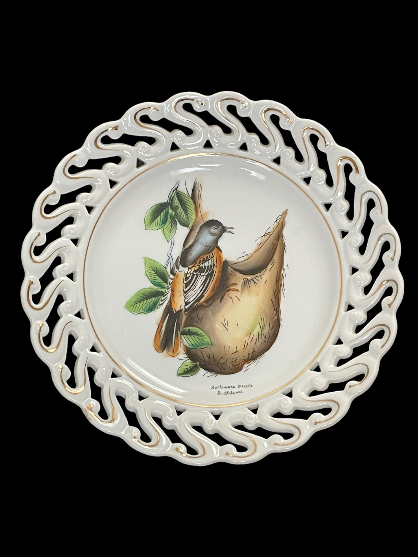 Baltimore Oriole Bird Hand-Painted Plate