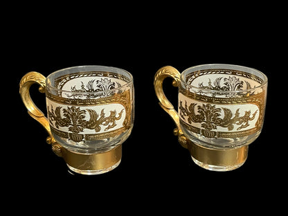 Pair of Vintage Culver Footed Lowball Cocktail Glass 22k Gold Decorative Mugs