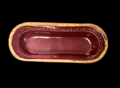 Small Cranberry Glass Dish with Gold Accent