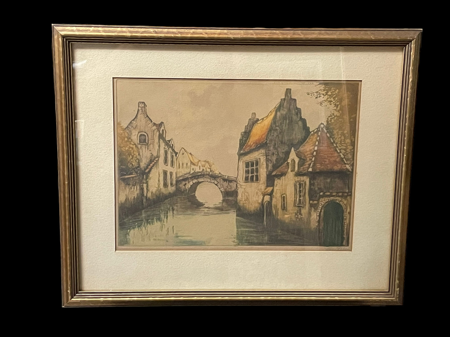 “Houses at the Banks of the River” Etching by Caltier