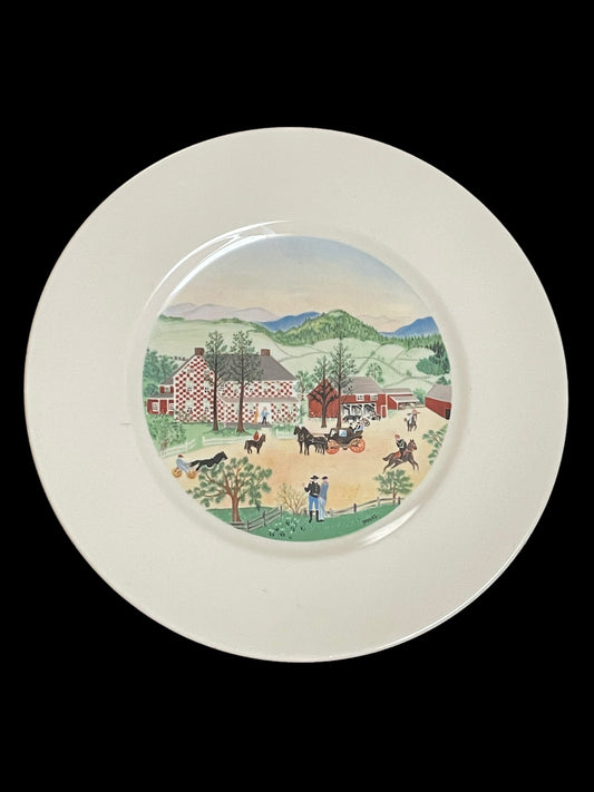 "The Red Checkered House" by Grandma Moses Limited First Edition Collector Plate - A Captivating Tribute to a Celebrated Artist