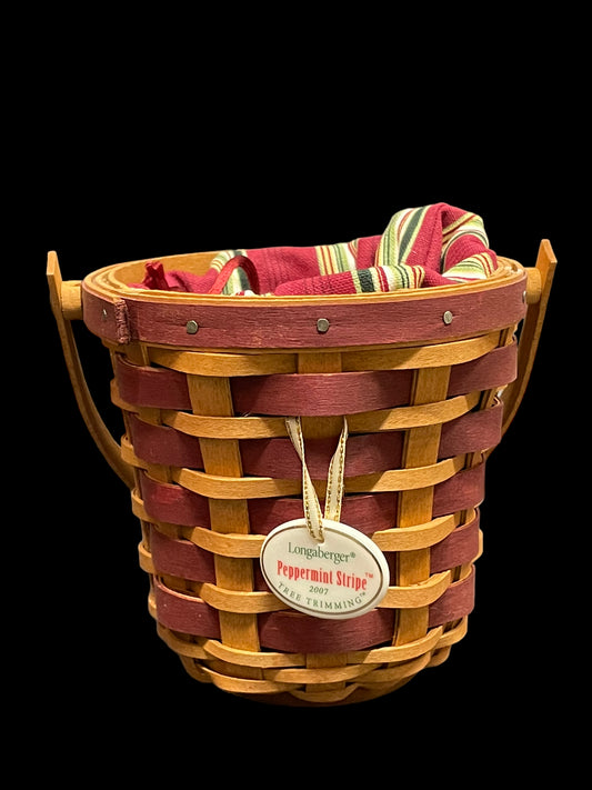 2007 Longaberger Red Tree Trimming Peppermint Stripe Basket