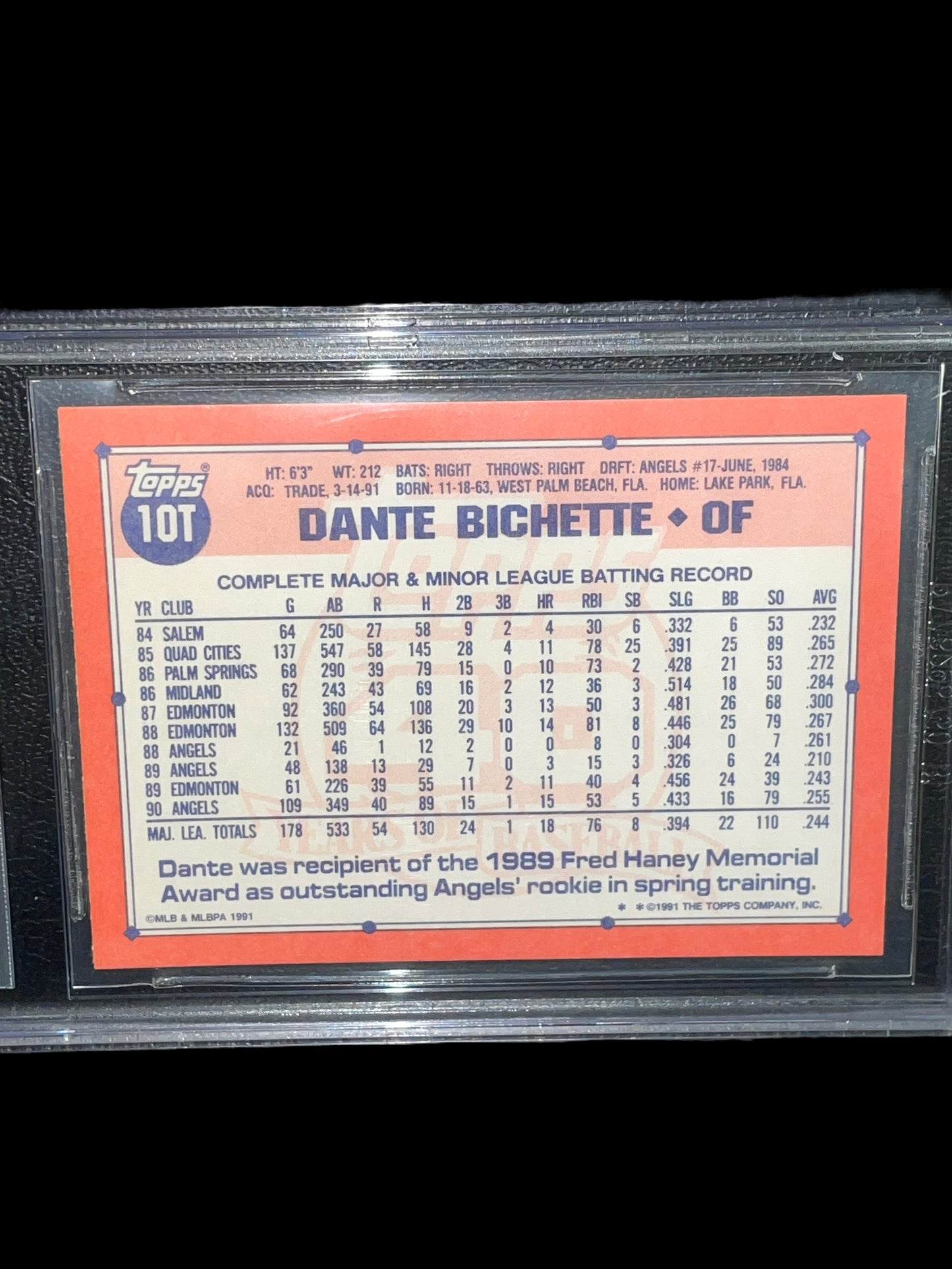 1991 Topps Dante Bichette #10T Graded 8.5 NM MINT+