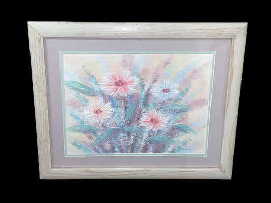 “Serene Blossoms”: A Delicate Floral Framed Artwork