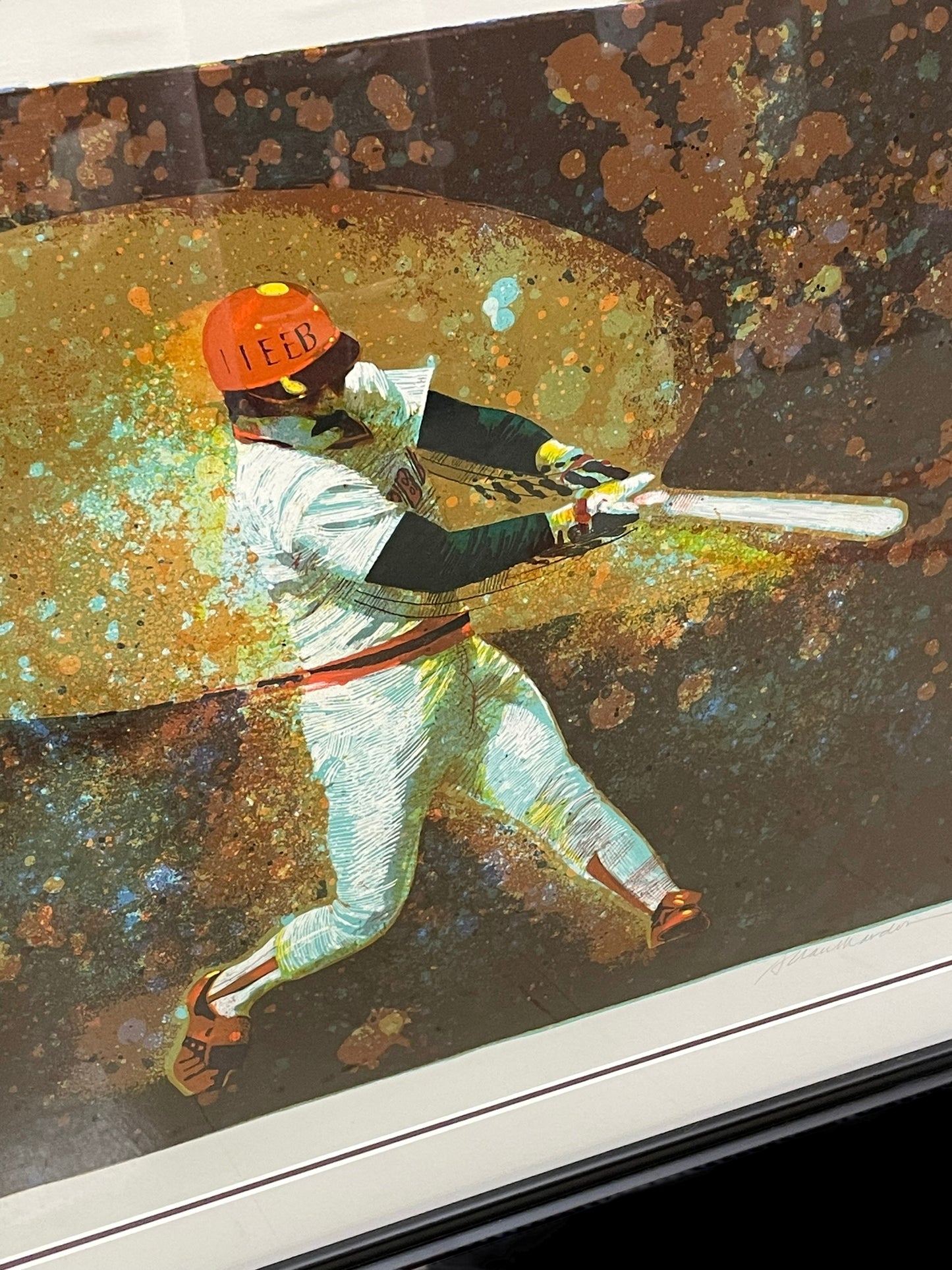 Signed and Numbered Allan Mardon Lithograph: Baseball Player Swinging a Bat