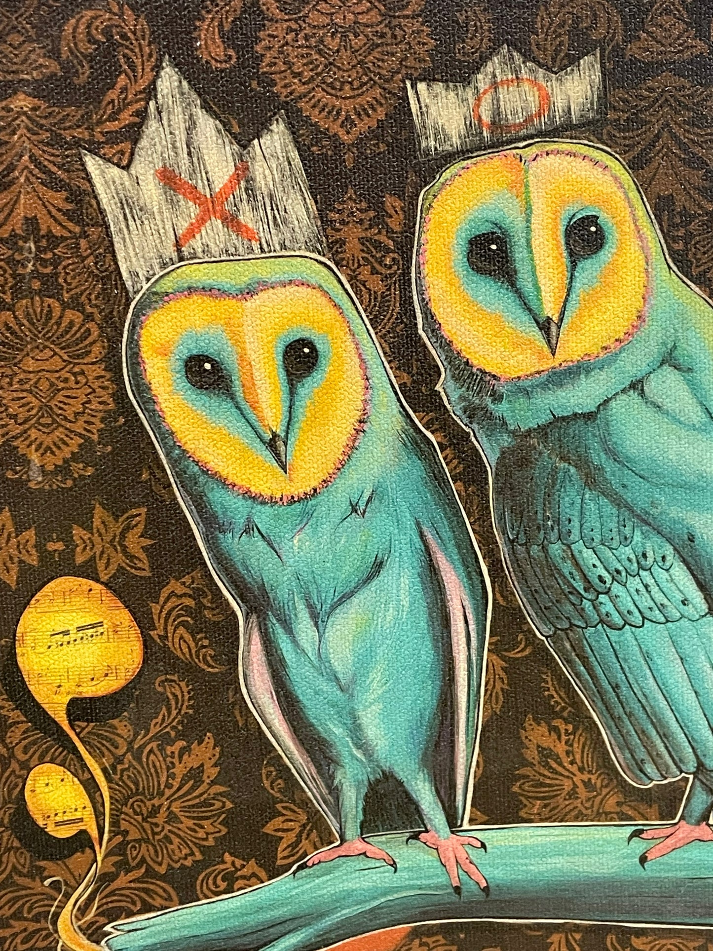 Two Owls Small Painting by Jesse Link - Limited Edition 30/100