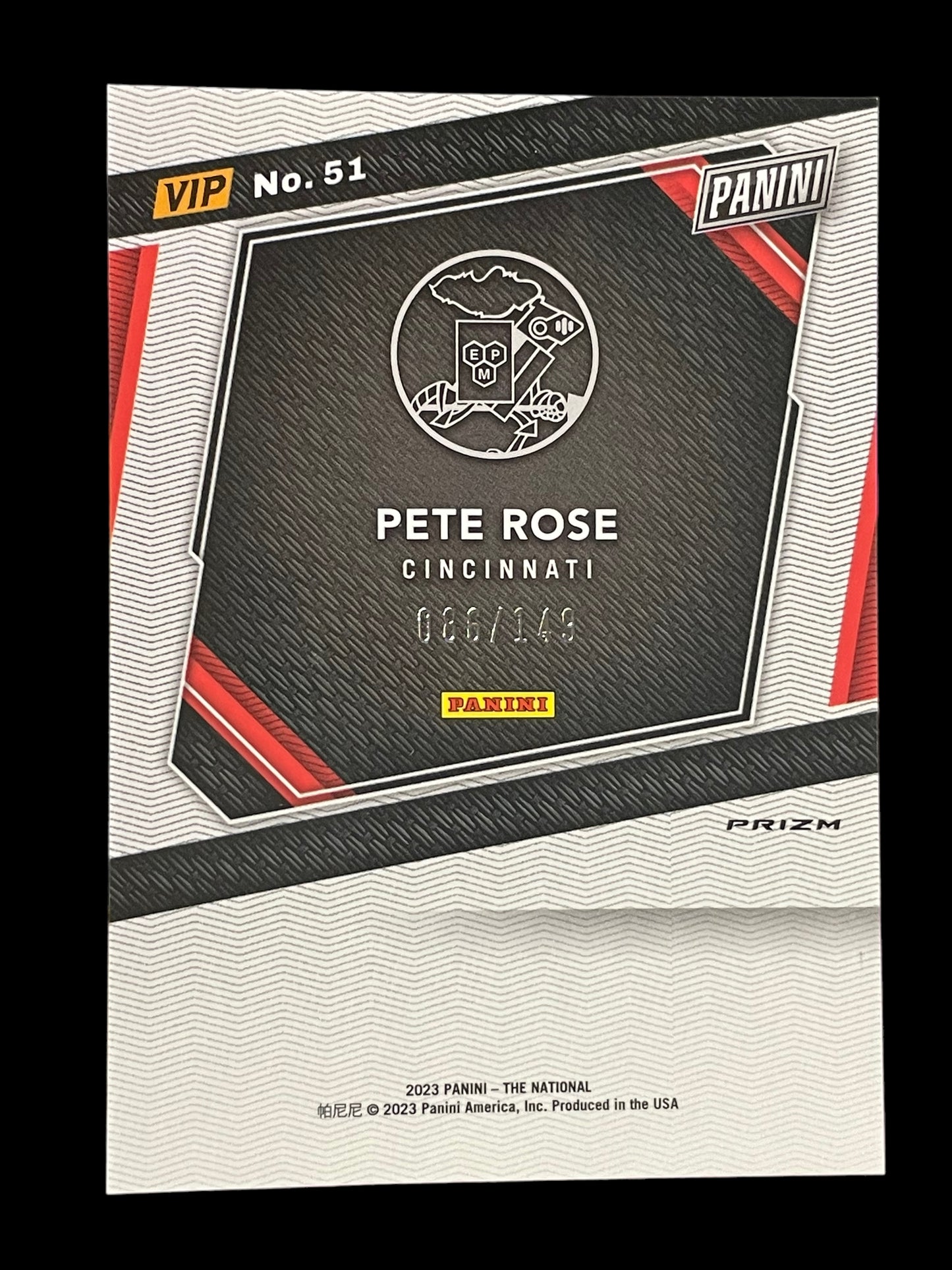 Pete Rose #51 Blue Cracked Ice Prizm 86/149 2023 Panini National VIP Gold Pack  Graded GEM MINT 10/10