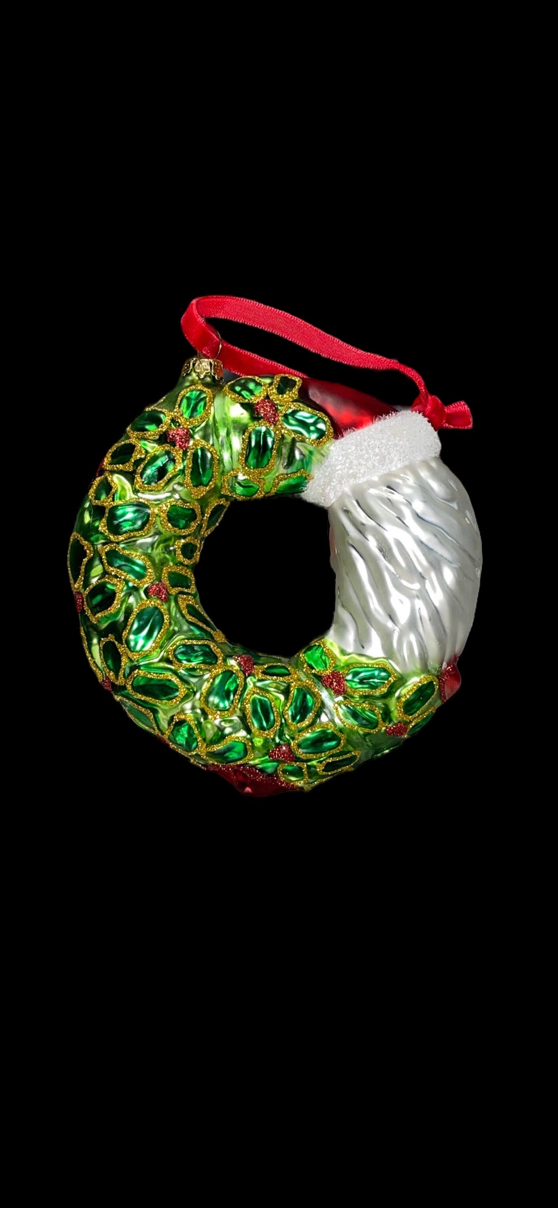 Glass Santa Wreath Christmas Ornament