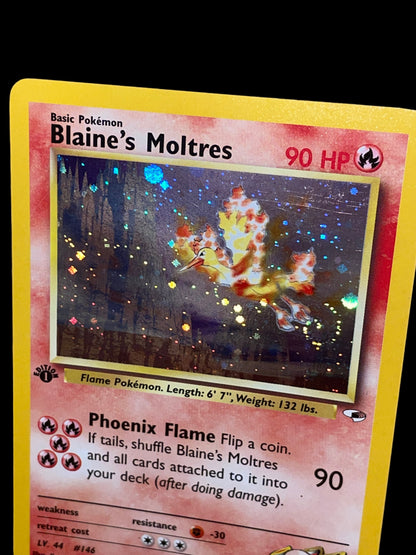 *TRADED* [NM MINT+ 8.5] 1st Edition Blaine's Moltres 1/132 - Gym Challenge Set (2000) - Holo Rare - Spiral