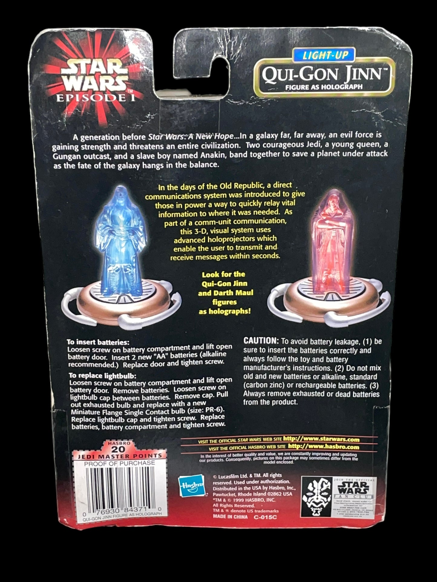 1999 Star Wars Episode I Qui-Gon Jinn Light-Up Hologram Action Figure