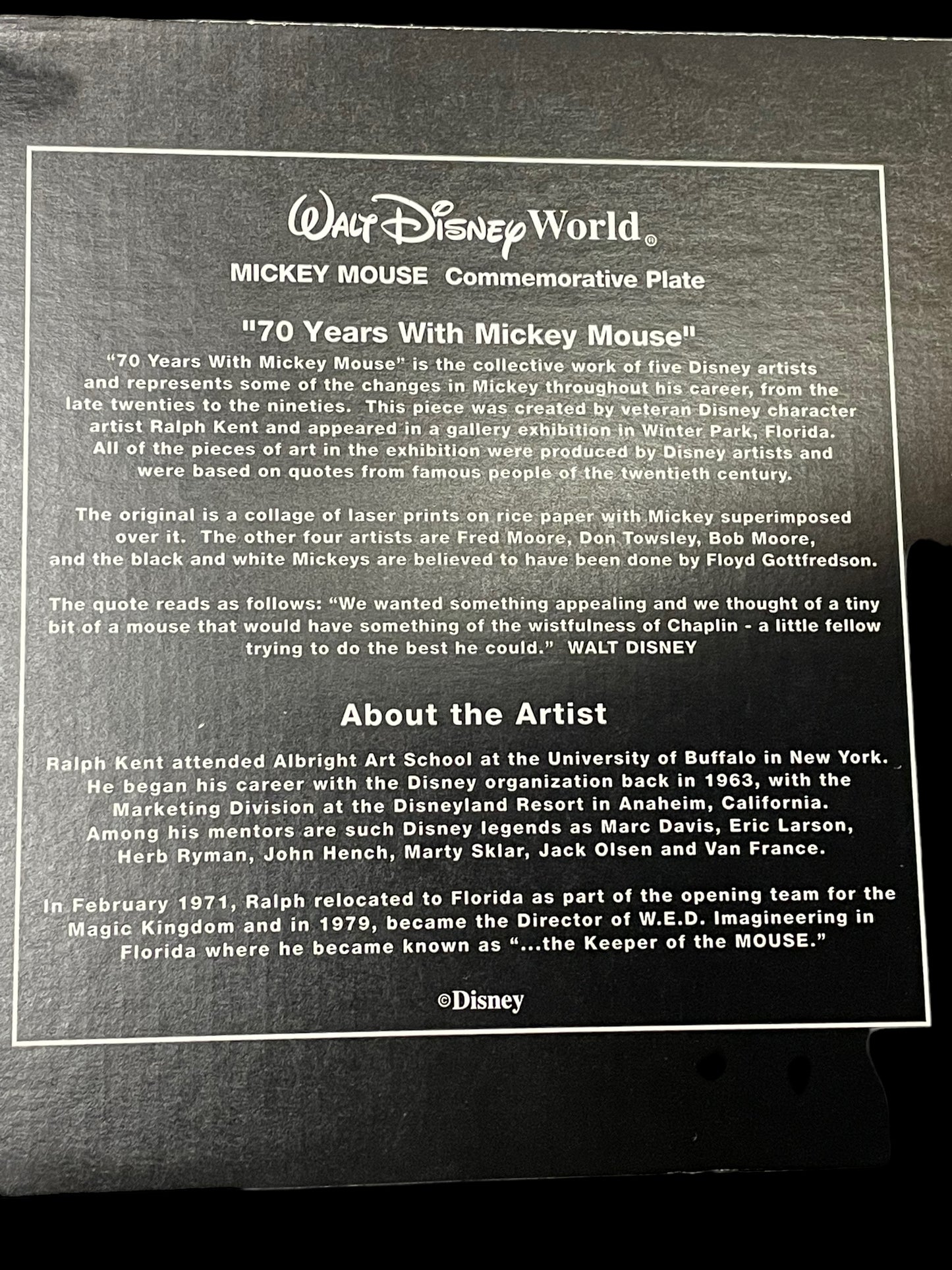 The Art of Disney 70 Years with Mickey Mouse Decorative Plate