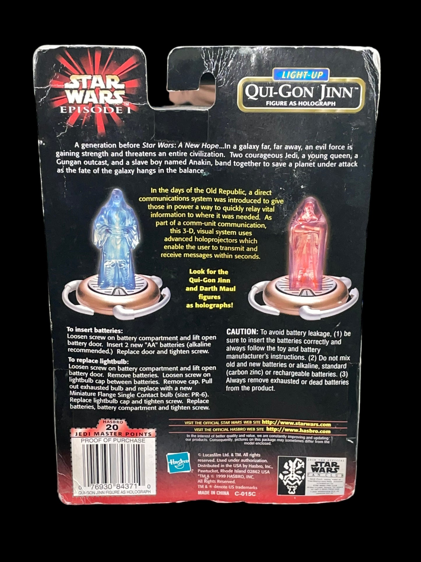 1999 Star Wars Episode I Qui-Gon Jinn Light-Up Hologram Action Figure