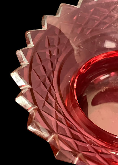 Small Vintage Cranberry Glass Dish with Spike Edge