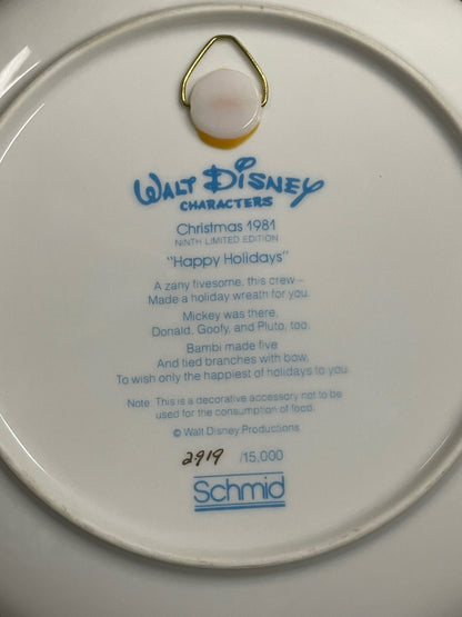 Walt Disney's 1981 Christmas Happy Holidays Schmid Decorative Plate