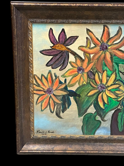 Floral Symphony Painting of Flowers Signed by Ronald J. Reed