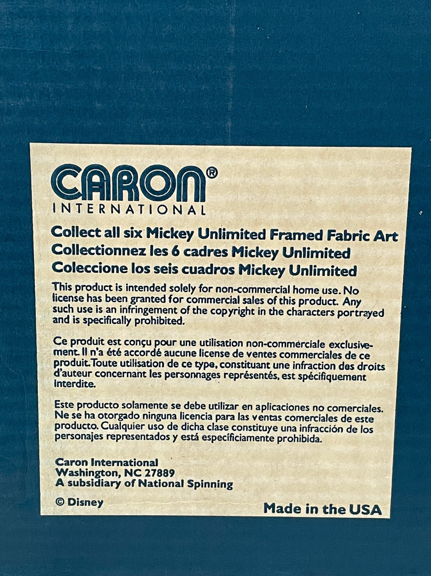 Caron Mickey Mouse Handcrafted Fabric Framed Art