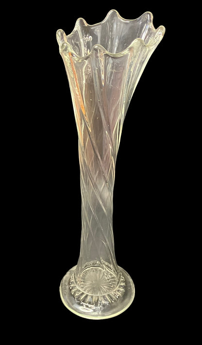 Vintage 11" Dugan Spiral Twisted Rib Glass Flower Vase