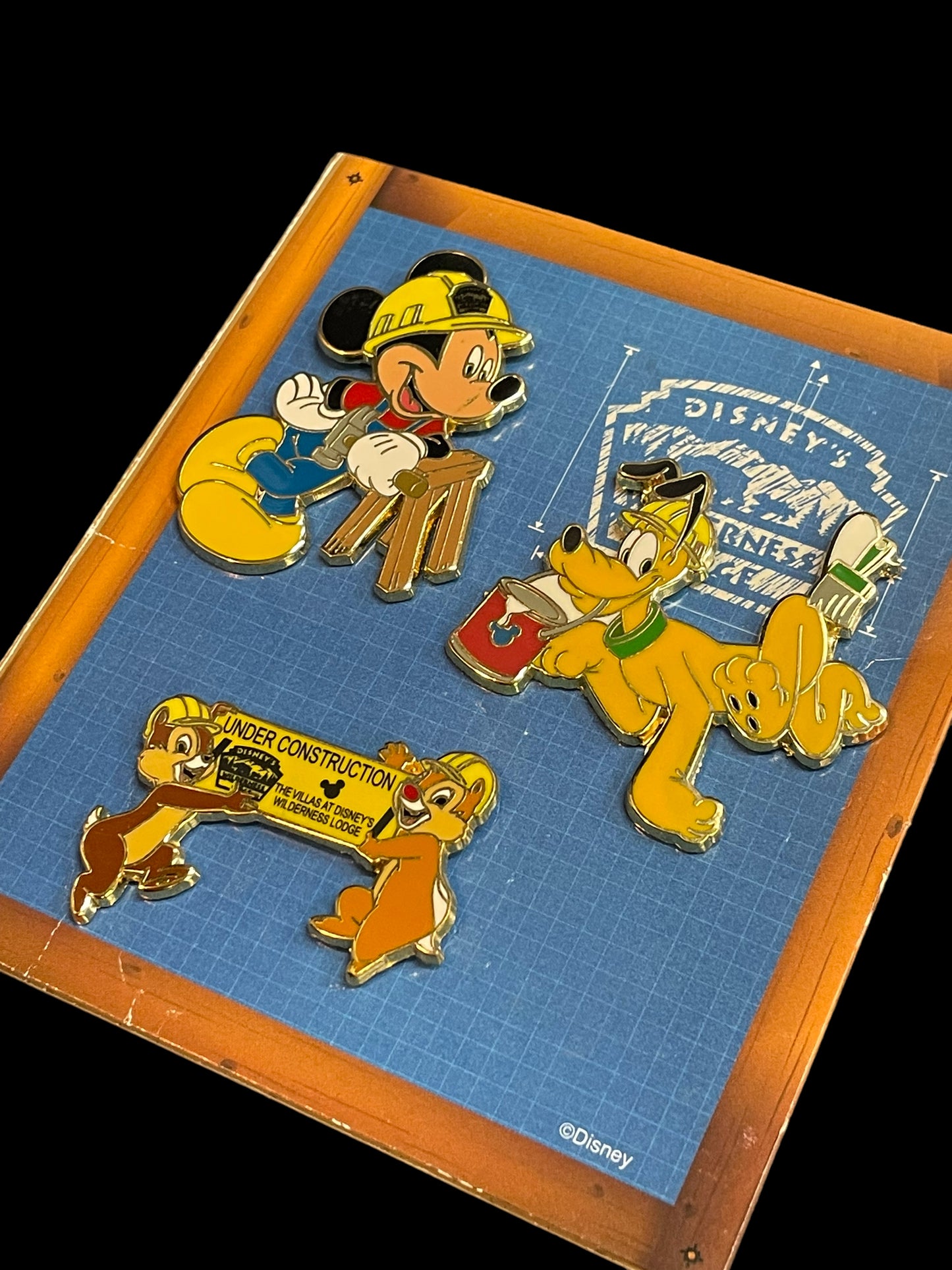 Disney Wilderness Lodge Construction Mickey, Pluto, and Chipmunk Pins