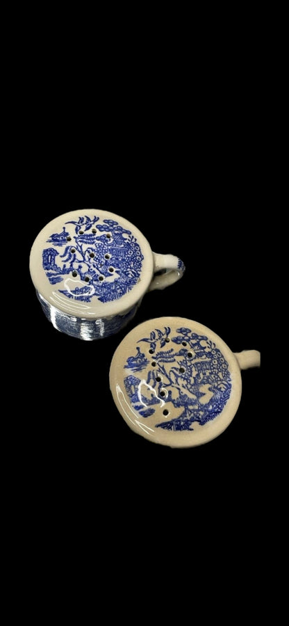 Beautiful Antique Blue Willow Salt and Pepper Shakers with Corks