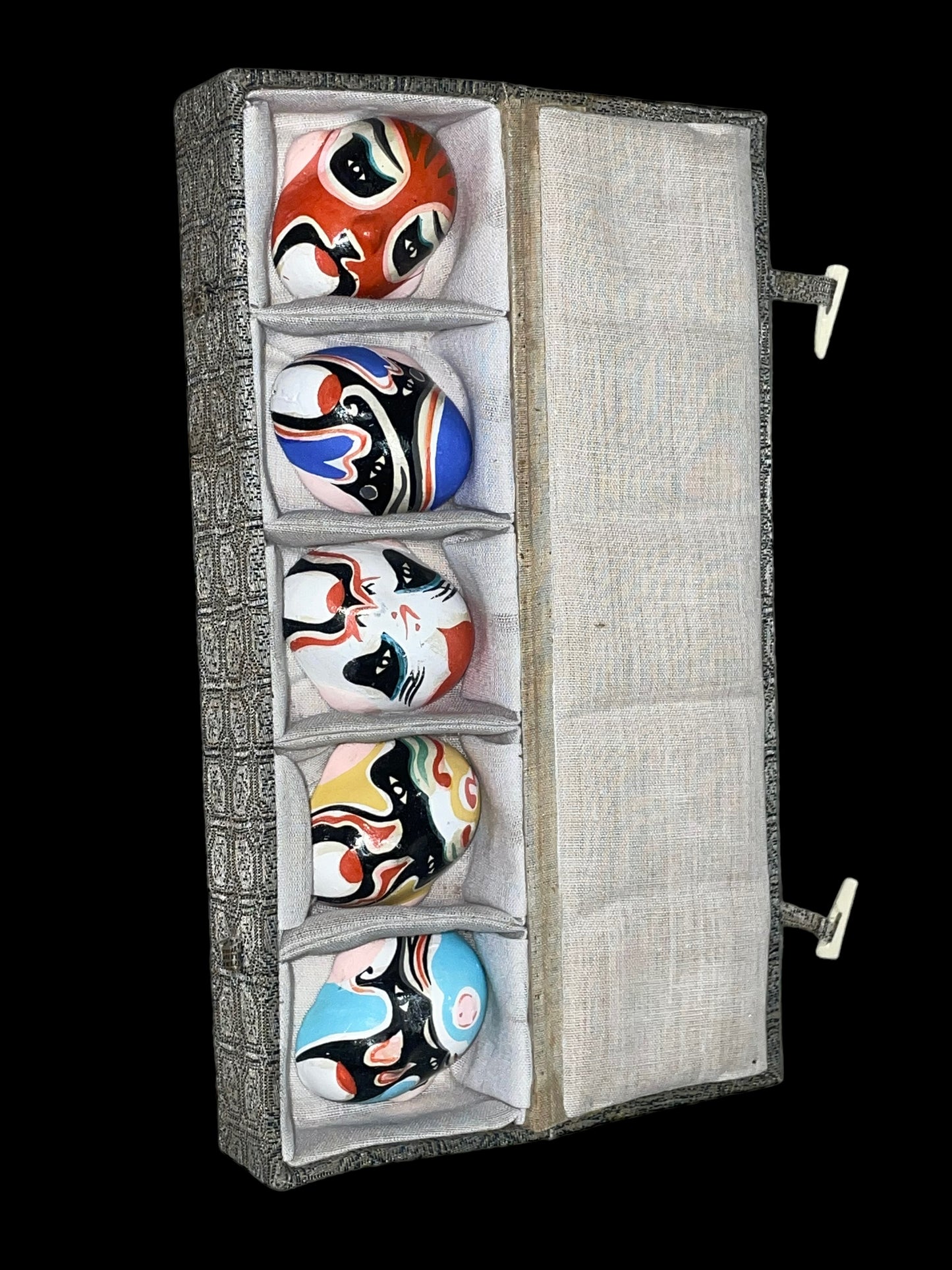 Vintage Mini Chinese Clay Opera Mask Set of 5