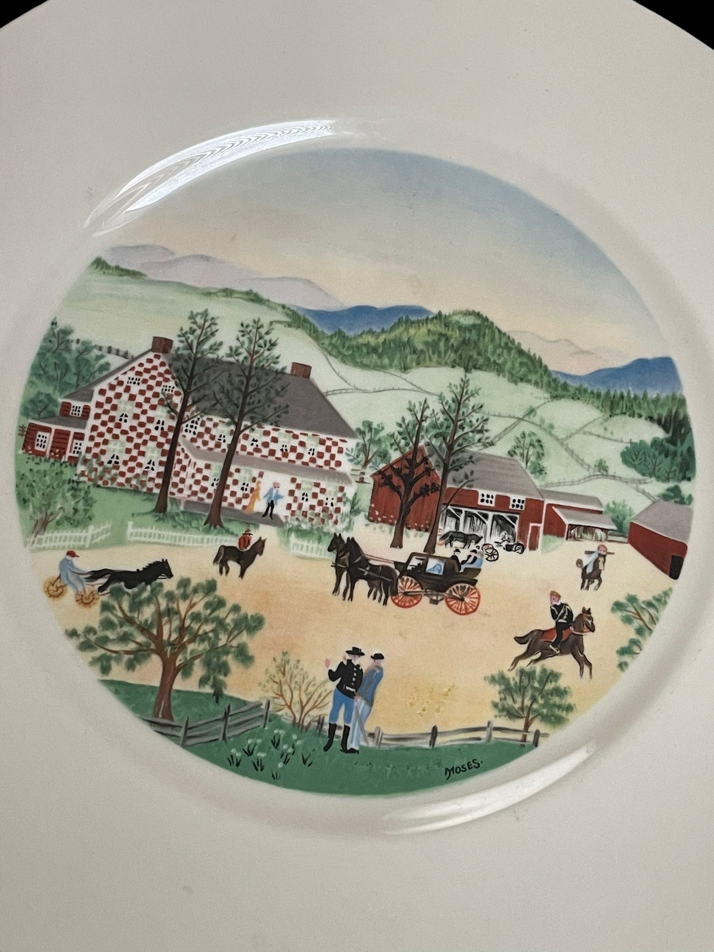 The Red Checkered House by Grandma Moses Limited First Edition Collector Plate - A Captivating Tribute to a Celebrated Artist