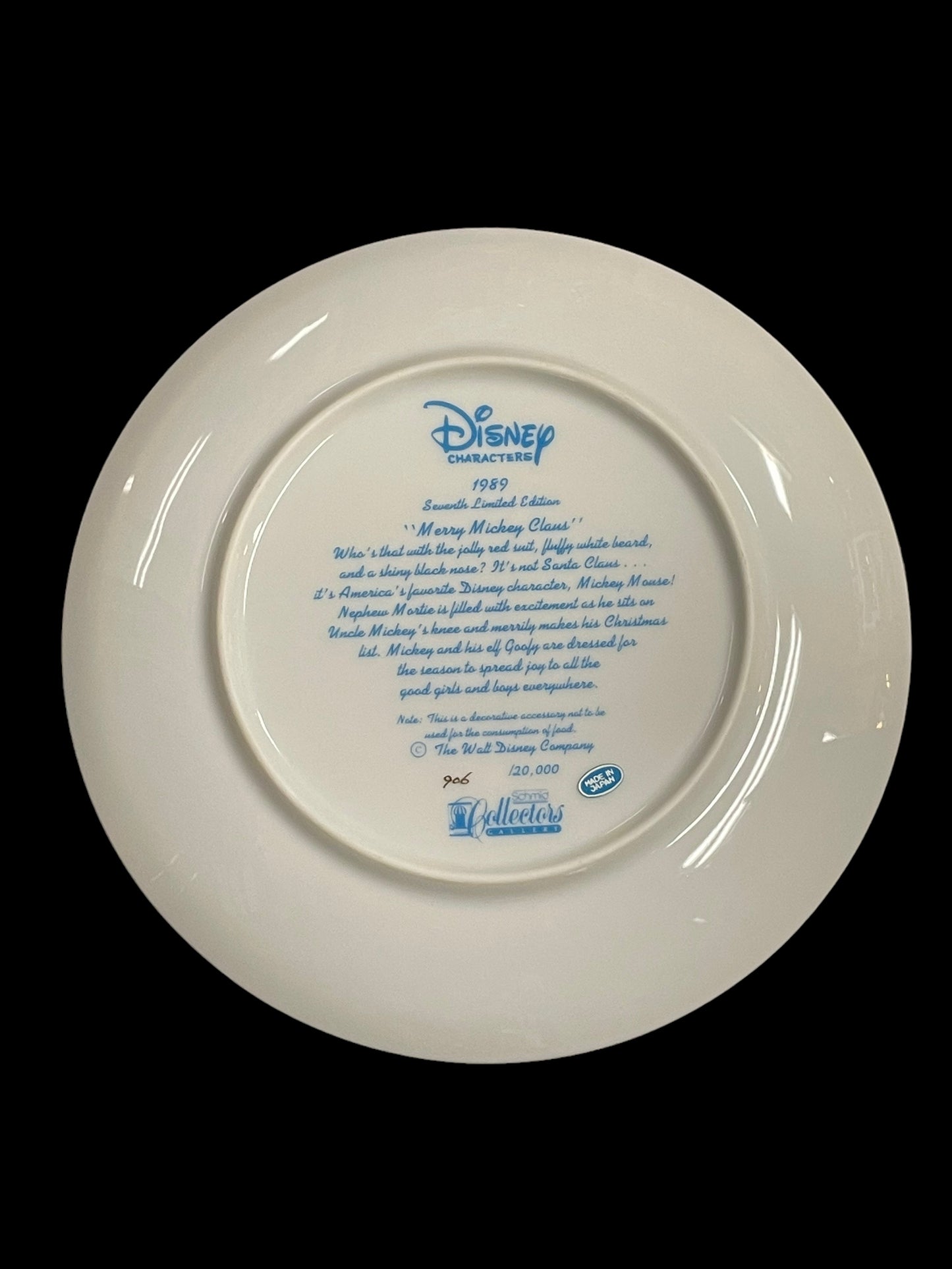 Disney 1989 Merry Mickey Clause Decorative Plate