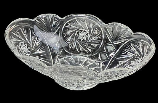 Heavy 24% Lead Crystal Oval Bowl Pinwheel Pattern