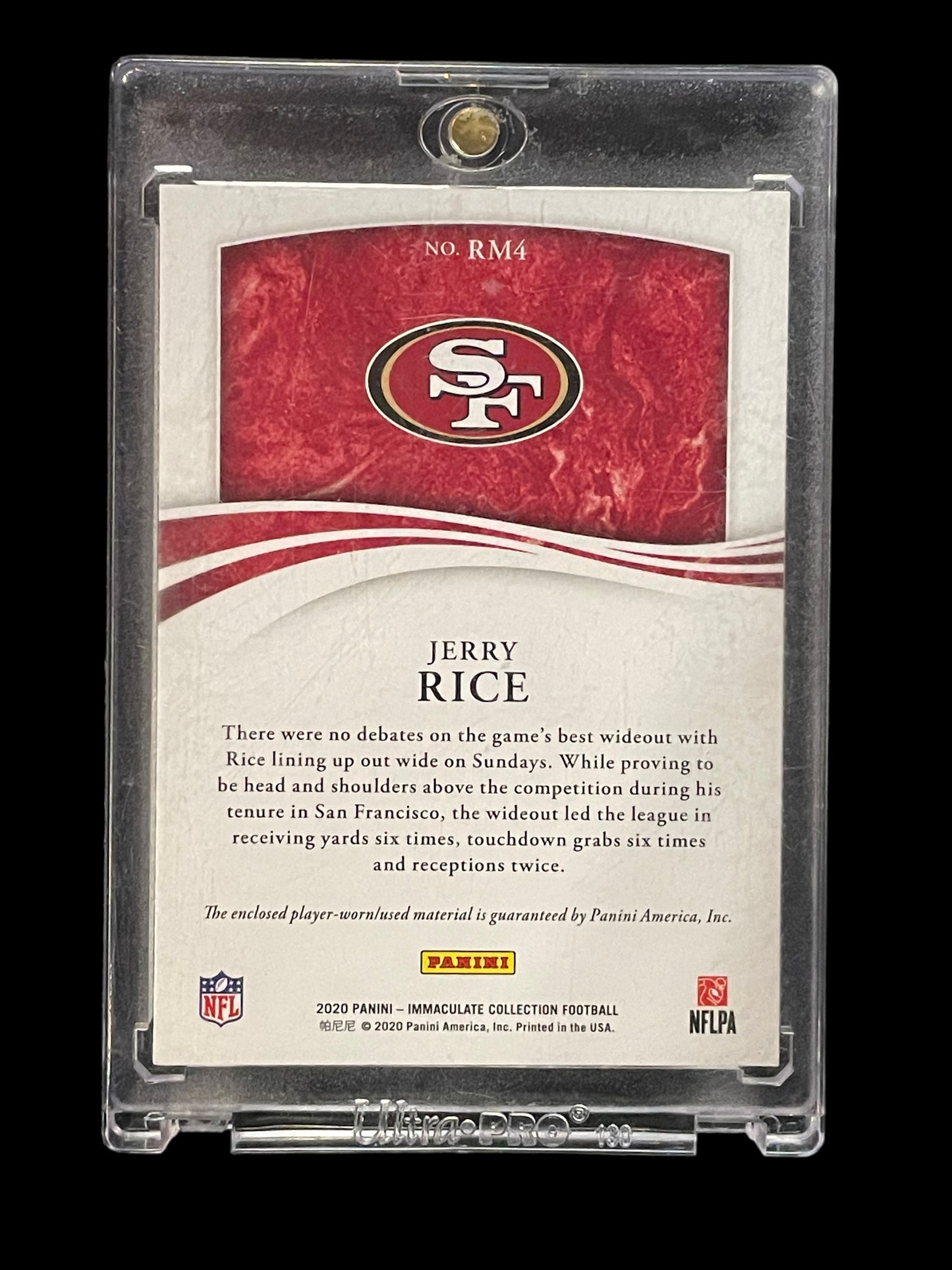 2020 Panini 49ers Jerry Rice Game Worn Jersey Card #RM4 24/25 Graded MINT 9