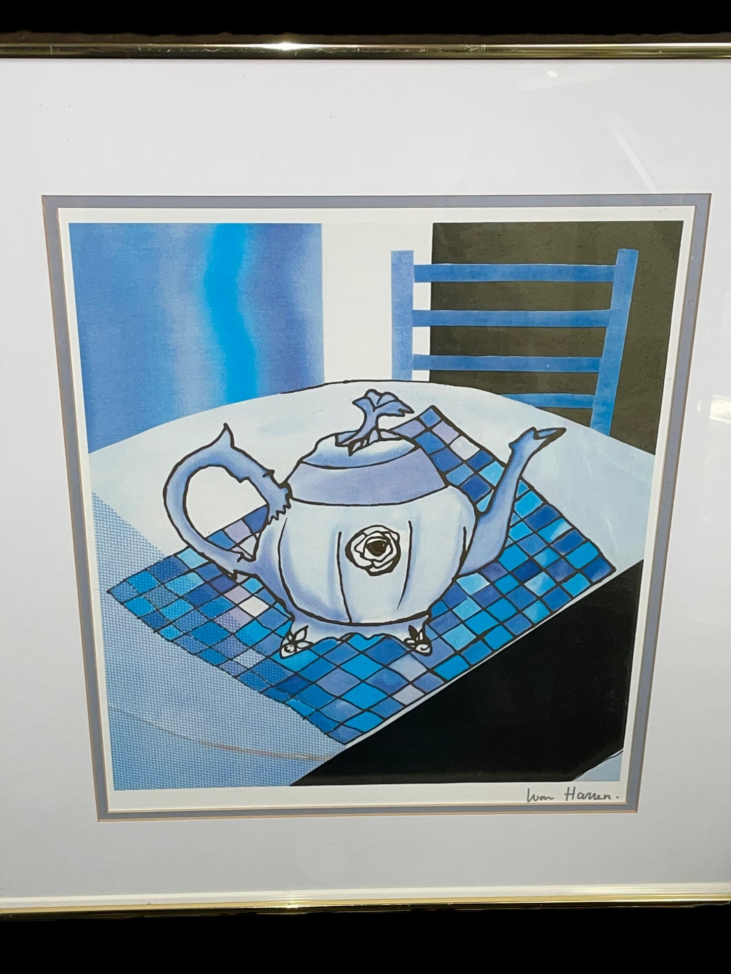 Blue and Gold Teapot Artwork Reproduction by Harren: A Captivating Blend of Elegance and Intricacy