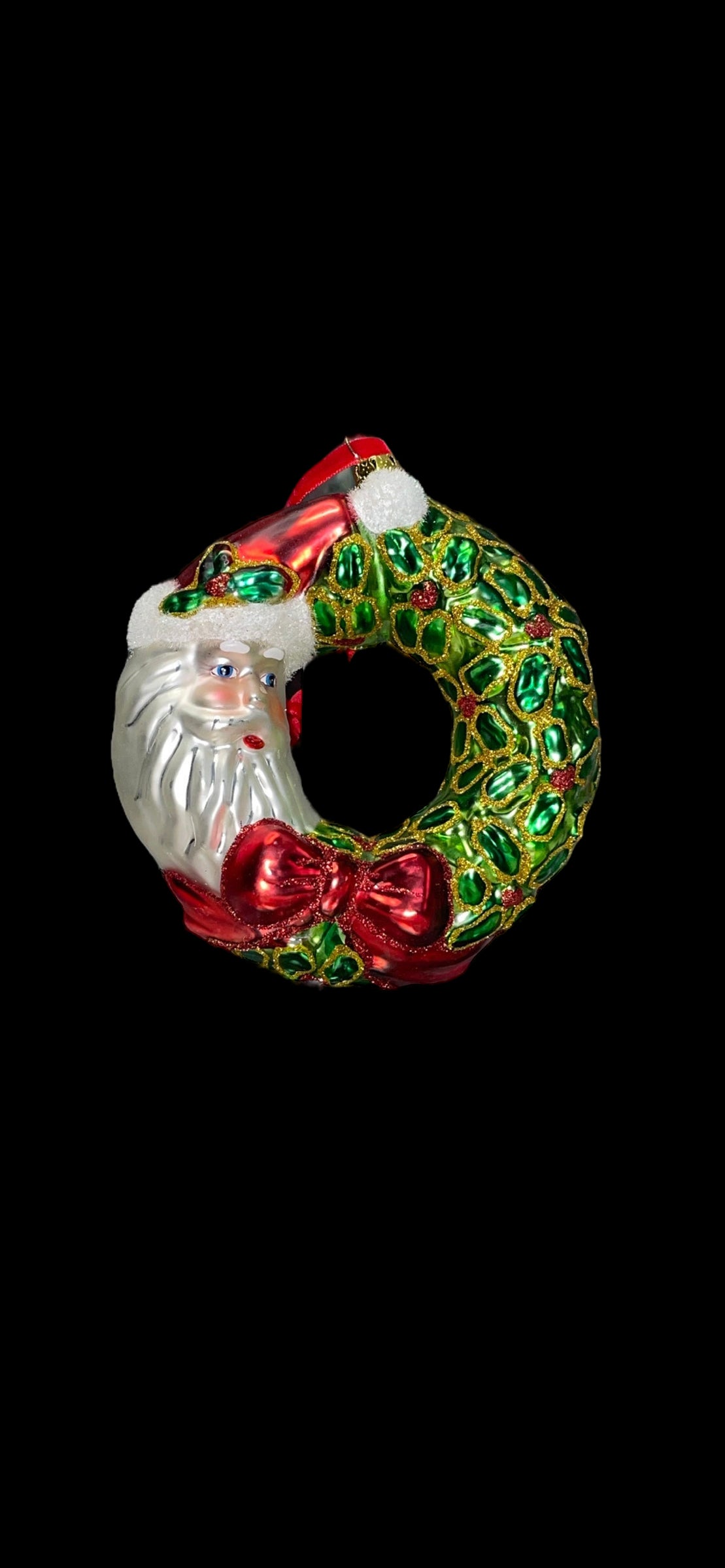 Glass Santa Wreath Christmas Ornament