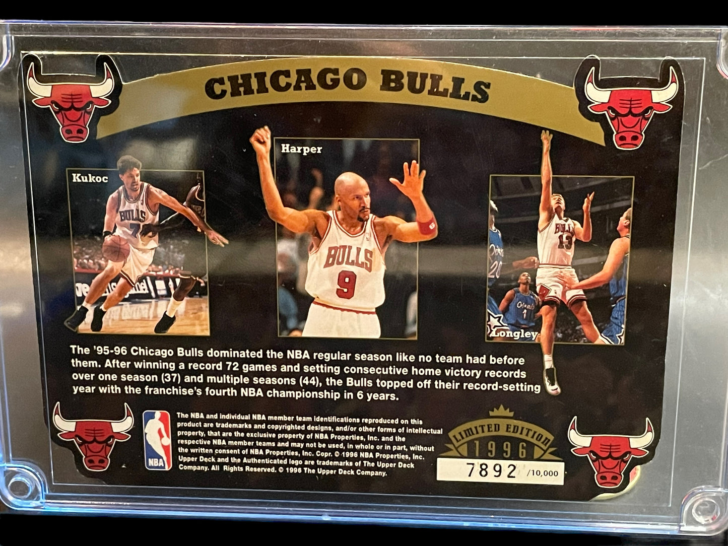 1995 Chicago Bulls Fourth NBA Championship Limited Edition Card #7892