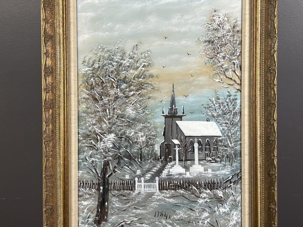 Unsigned "Mohawk Church" Brantford, Ontario Oil Painting