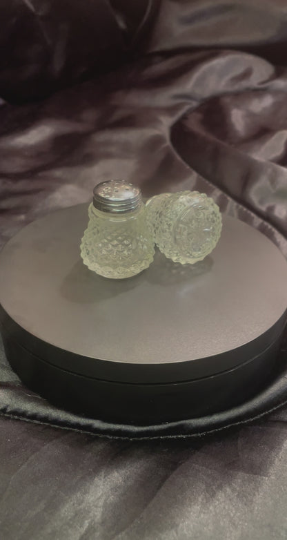 Pair of Vintage Glass Crystal Metal Top Salt and Pepper Shakers