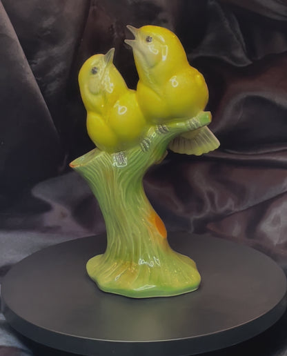 Vintage Yellow Birds Perch On Branch Bud Vase Figurine