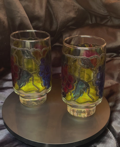 1970s Libbey Stained Glass Vineyard Grapes Tumblers Set of 2